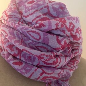 Fresh Produce 100% Cotton Pink Patterned Scarf | Tassel Fringe